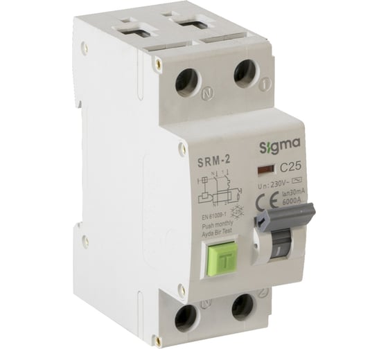 Изображение товара Автоматический выключатель дифференциального тока Sigma Elektrik AC 2P 30mA 6kA 25A SRM2025030