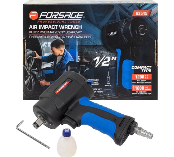 Изображение товара Ударный пневмогайковерт Forsage Compact в облегченном корпусе с реверсом и регулировкой усилия 1/2'' F-82545(18461)