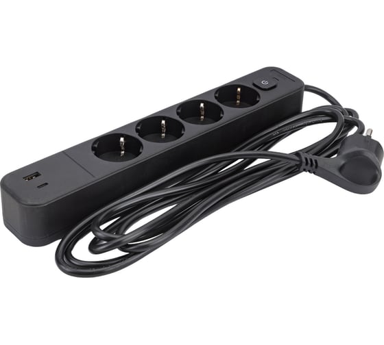 Изображение товара Сетевой фильтр ЭРА USF4es3m2xUSBACB с базовой защитой, с заземлением, с выключателем, 4 розетки 2xUSB AC Б0059574