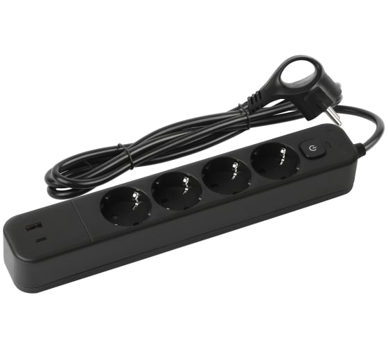 Изображение товара Сетевой фильтр ЭРА USF4es1,5m2xUSBACB с базовой защитой, с заземлением, с выключателем, 4 розетки 2xUSB AC, 3,1A Б0059572