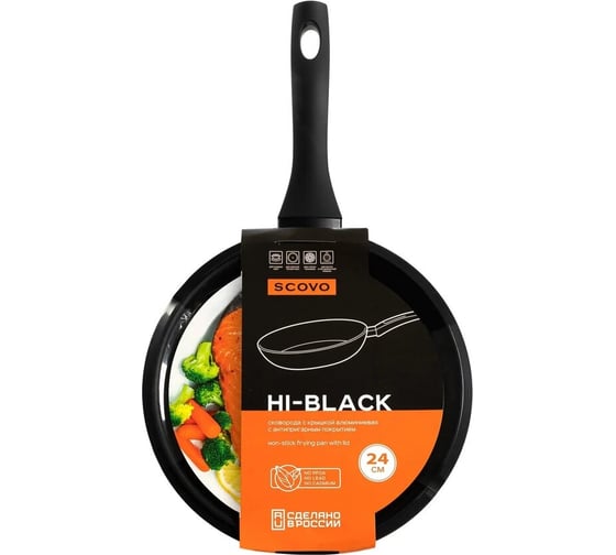 Изображение товара Сковорода SCOVO Hi-Black d 240 мм, стеклянная крышка HB-009