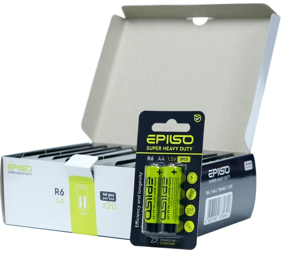 Изображение товара Солевой элемент питания Epilso (угольно-цинковый) r6/aa упаковка 40шт EPB-R6-2SmB-40pc