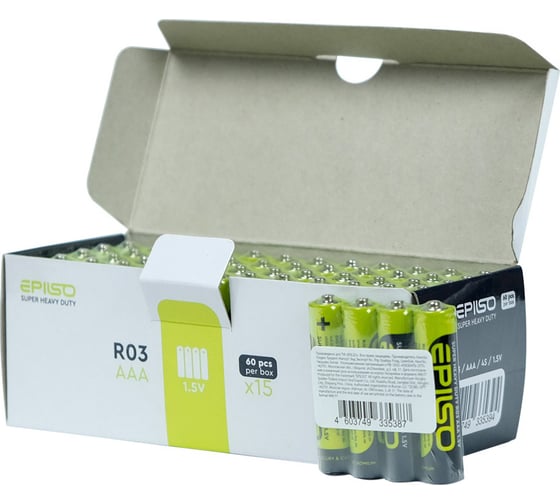Изображение товара Солевой элемент питания Epilso (угольно-цинковый) r3/aaa 60 шт EPB-R03-4S-60pc