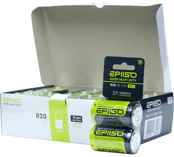 Изображение товара Солевая батарейка Epilso большая r20/d 24 шт EPB-R20-2SC-24pc