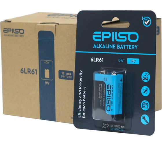 Изображение товара Элемент питания Epilso крона 9v щелочной упаковка 12шт EPB-6LR61-12pc