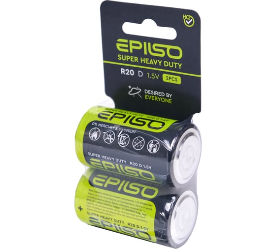 Изображение товара Солевая батарейка Epilso большая r20/d 2pcs shrink card EPB-R20-2SC