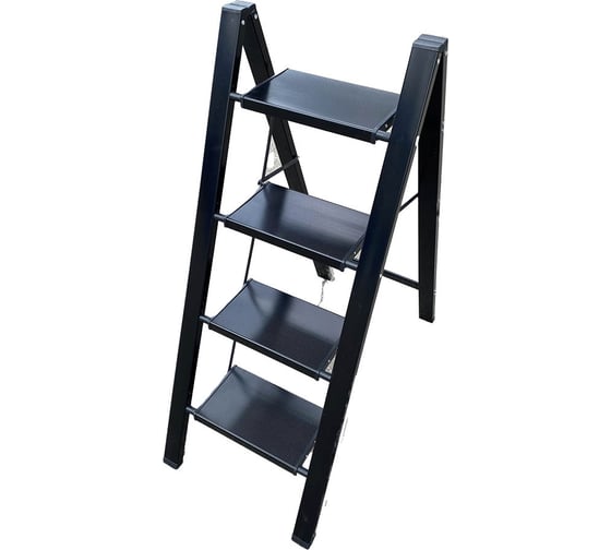 Изображение товара Алюминиевая стремянка SevenBerg milano 4 широкие ступени чёрная Milano-4 black