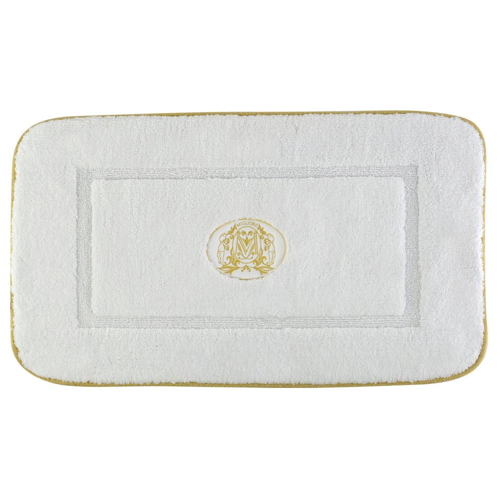 Изображение товара Коврик для ванной комнаты Migliore 60x100 см., вышивка логотип, белый, окантовка золото 31923