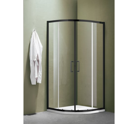 Изображение товара Душевое ограждение SANTREK AQUA Lea-R-1000-C-Matt Black 1000х1000х1850 мм, радиус, стекло прозрачное 5 мм, профиль чёрный 308506