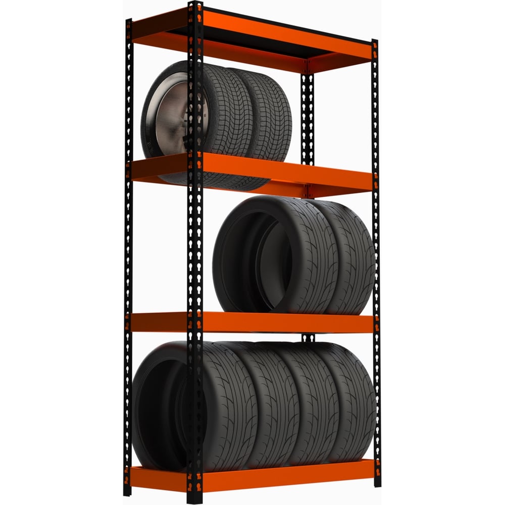 Изображение товара Стеллаж металлический Metalex серия TIRES 2000x1600x600 мм, 4 полки, оранжево-черный