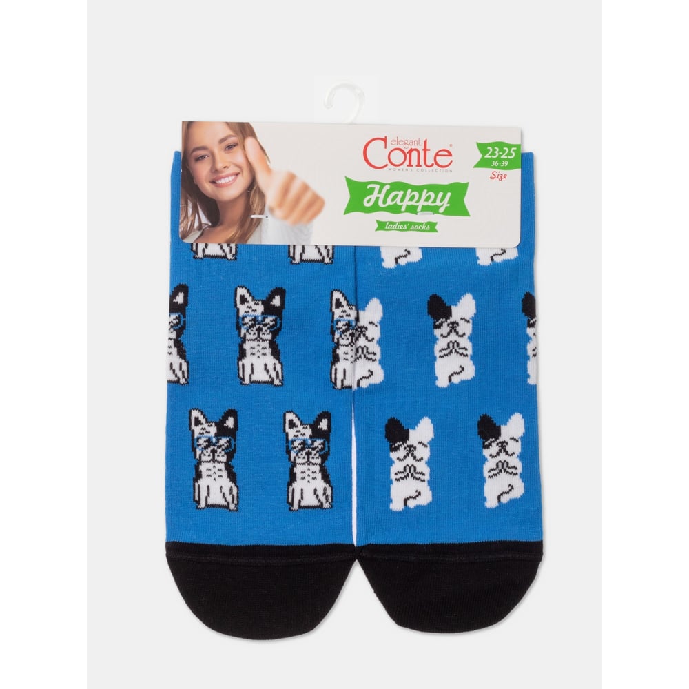 Изображение товара Женские хлопковые носки Conte elegan t happy 18с-227сп, р 23-25, синие, собака