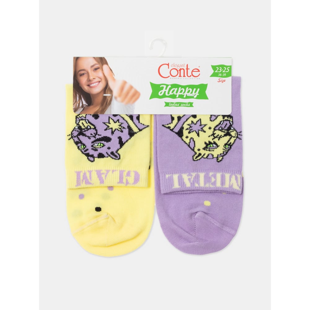 Изображение товара Женские хлопковые носки Conte elegant happy 18с-227сп р.23-25 желто-сиреневый