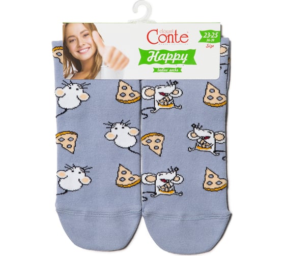 Изображение товара Женские хлопковые носки Conte elegan t happy 18с-227сп, р.23-25, 150 светлый джинс 1001320870030201150