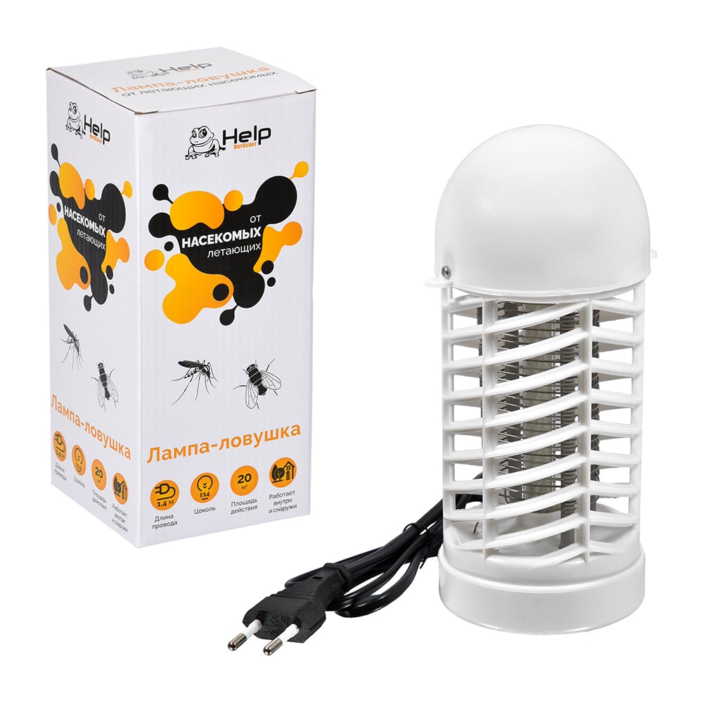 Лампа-ловушка для уничтожения летающих насекомых HELP оконная клеевая ловушка от мух help