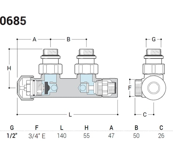 Изображение товара Узел нижнего подключения SR Rubinetterie угловой 1/2"х3/4"е хром матовый левый 0685-1500CSE0