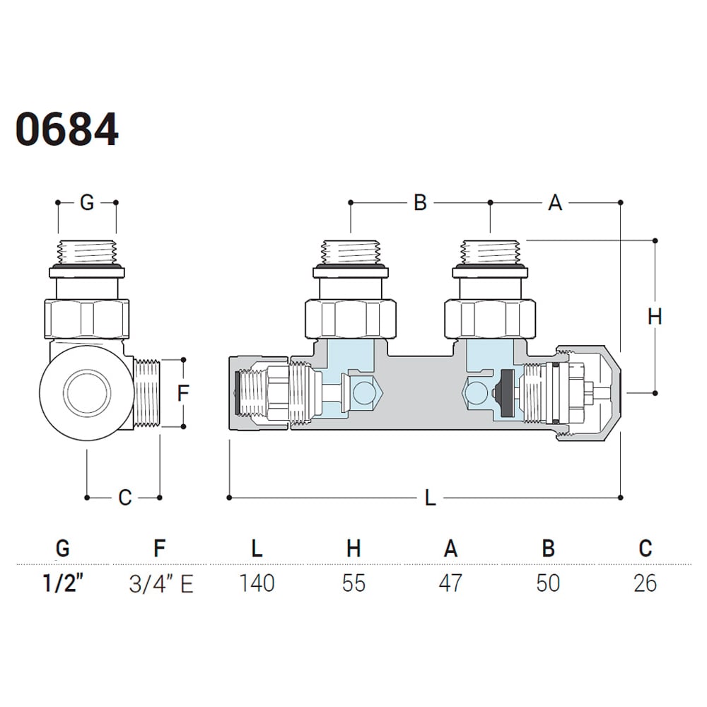 Изображение товара Угловой соединитель 1/2x3/4 никель матовый пластиковый корпус