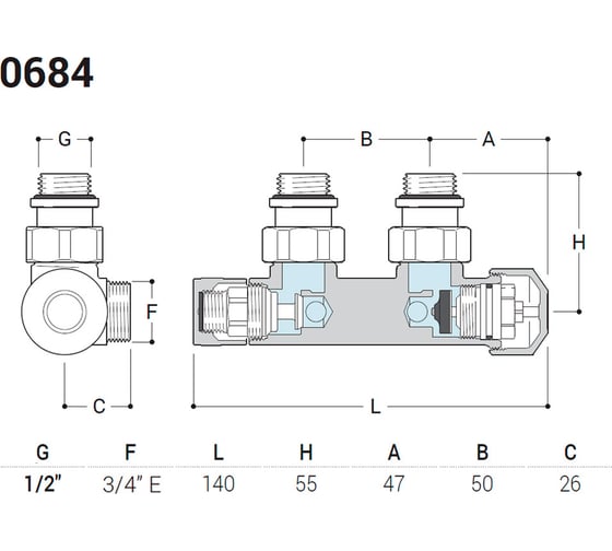 Изображение товара Узел нижнего подключения SR Rubinetterie угловой 1/2"х3/4"е никель матовый правый 0684-1500NSE0
