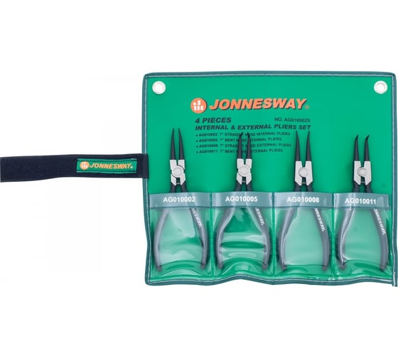 Изображение товара Универсальный набор щипцов для стопорных колец Jonnesway AG010002S разжим и сжим 7, 4 предмета 46589