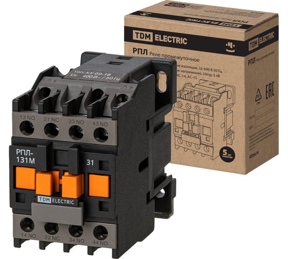 Изображение товара Промежуточное реле TDM ELECTRIC Рпл-131м ухл4б, 16а, 400в 50гц, 3но+1нз SQ0701-0510