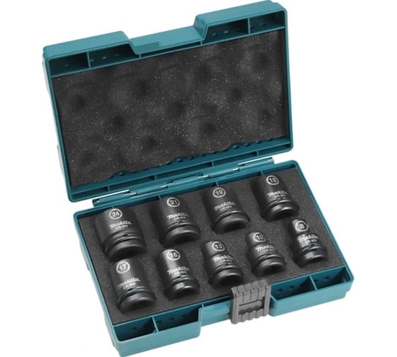 Изображение товара Набор ударных торцовых головок Impact Black 9 шт, 8, 10, 13, 16, 17, 18, 19, 21, 24 мм, 1/2" Makita E-16564