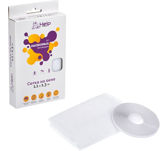 Изображение товара Противомоскитная сетка с крепежной лентой 110x130 см HELP 80001