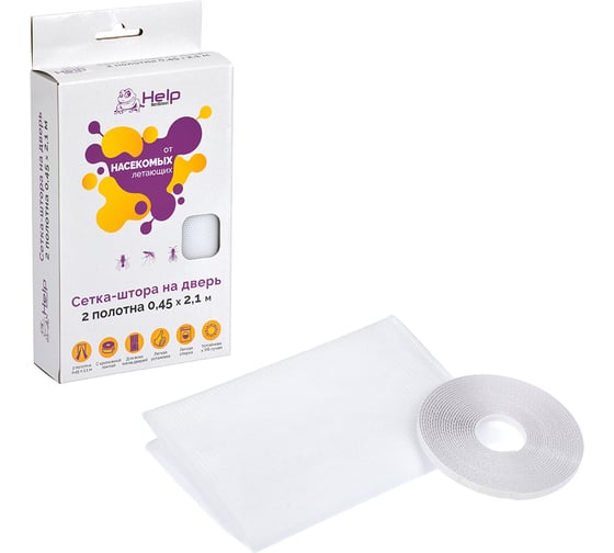 Изображение товара Противомоскитная сетка-штора на дверь с крепежной лентой 45x210 см 2шт. HELP 80003