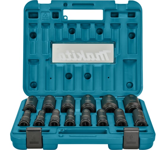 Изображение товара Набор ударных удлиненных торцовых головок Impact Black 14 шт, 10, 11, 12, 13, 14, 16, 17, 19, 21, 22, 24, 27, 30, 32 мм, 1/2" Makita E-16586