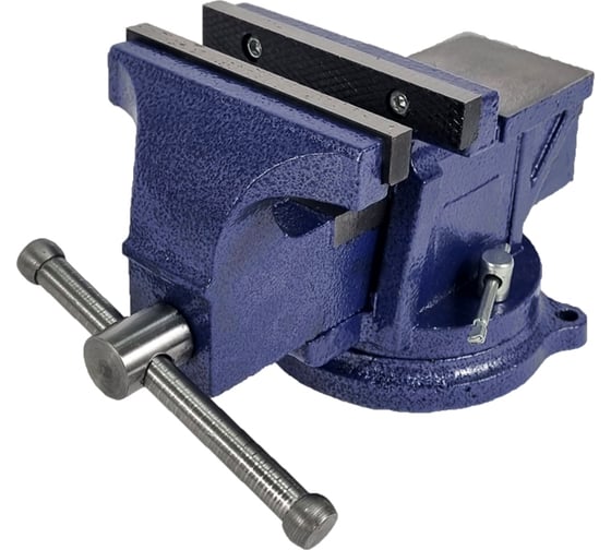 Изображение товара Слесарные настольные тиски с наковальней и поворотным механизмом URM 150 мм, ударопрочные, чугунные, синие D01484