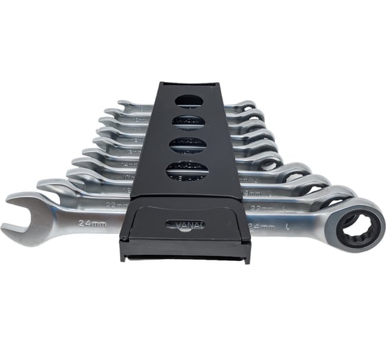 Изображение товара Набор комбинированных ключей TLX MT8602PR рожковые и накидные, с трещоткой, 8-24 мм, на клипсе, 10 шт. 73376