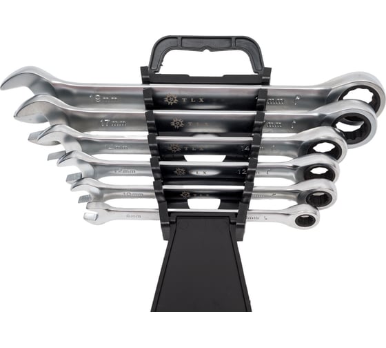 Изображение товара Набор комбинированных ключей TLX MT8602PR рожковые и накидные, с трещоткой, 8-19 мм, на клипсе, 6 шт. 73374
