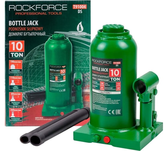 Изображение товара Гидравлический бутылочный домкрат Rockforce с клапаном 10т RF-T91004(DS)(51453)