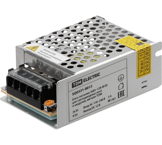 Изображение товара Блок питания для светодиодных лент и модулей 12v 36Вт TDM ELECTRIC 12В, IP20, металл SQ0331-0013