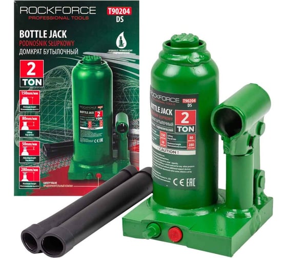Изображение товара Гидравлический бутылочный домкрат ROCKFORCE с клапаном, 2 т RF-T90204 DS(51448)