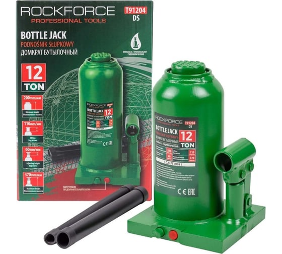 Изображение товара Гидравлический бутылочный домкрат ROCKFORCE с клапаном, 12 т RF-T91204 DS(51458)