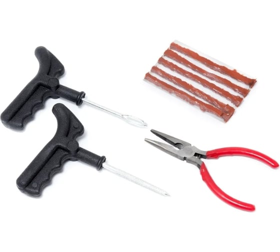 Изображение товара Набор инструментов для ремонта шин KingTul 8 пр., шило, протяжка, шнуры - 5 шт., утконосы, в блистере KT-904T8A