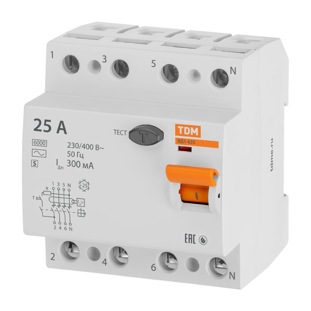 Изображение товара Устройство защитного отключения TDM ELECTRIC ВД1-63S 4Р 25А 300мА SQ0203-0065