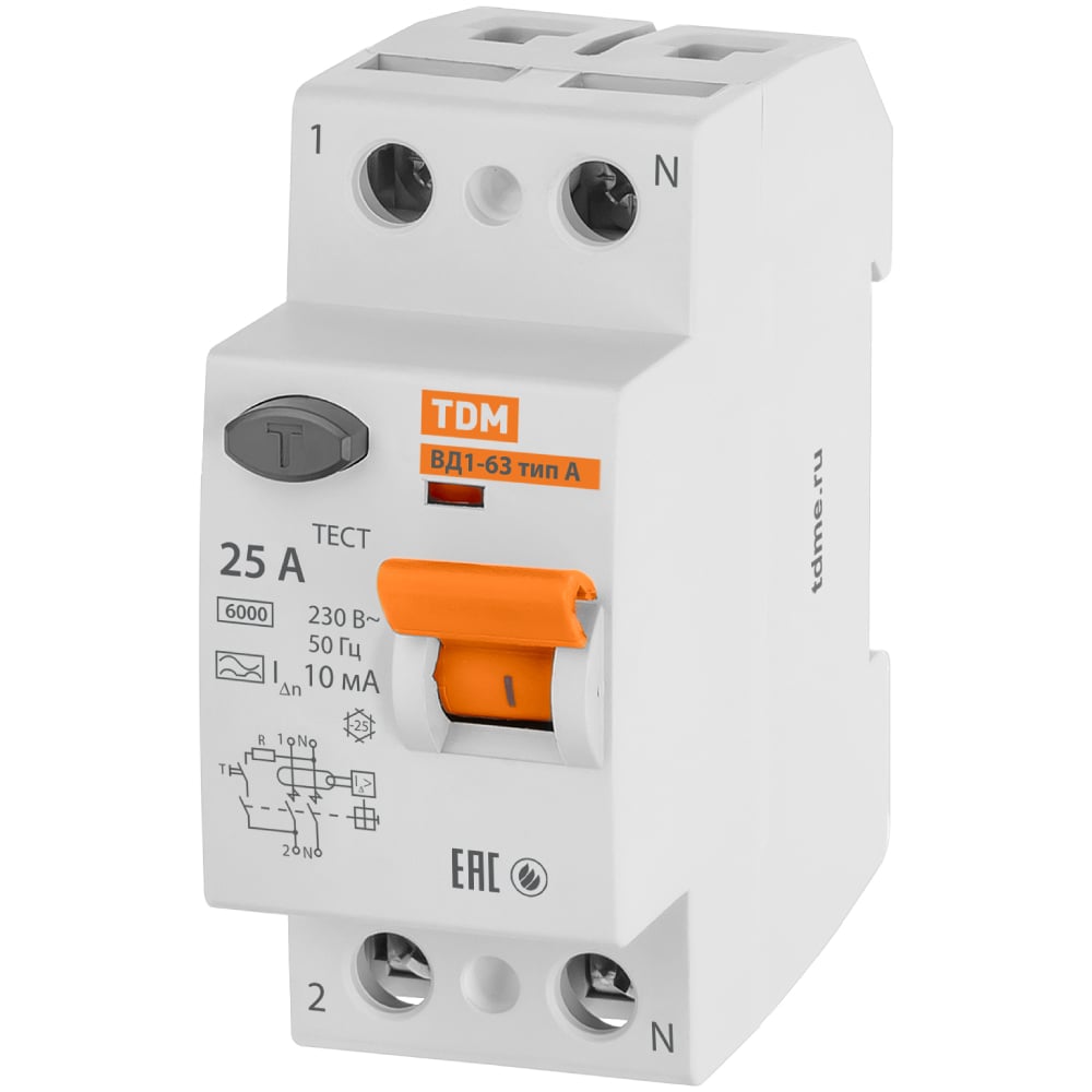 Изображение товара Устройство защитного отключения TDM ELECTRIC ВД1-63 2Р 25А 10мА тип А SQ0203-0075