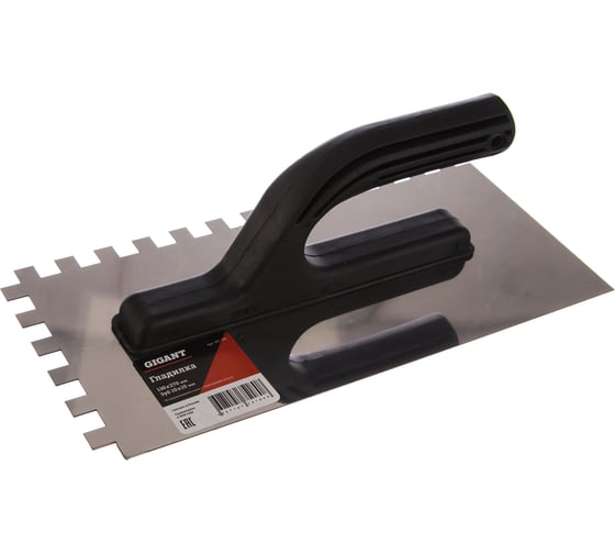 Изображение товара Гладилка Gigant 130х270 мм зуб 10х10 мм из нержавеющей стали с пластиковой ручкой SPT 050 (Россия)