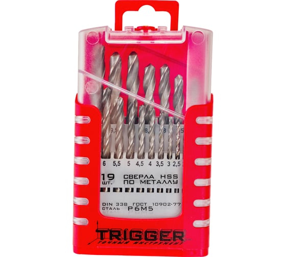 Изображение товара Набор сверл по металлу (19 шт; 1-10 мм; P6M5) ТРИГГЕР 74343 тов-155653