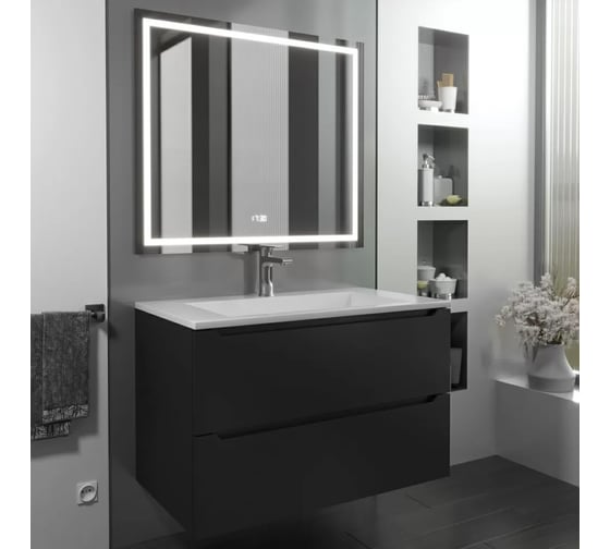 Изображение товара Тумба с раковиной для ванной Uperwood Next 80 см, подвесная, черная матовая 290000011