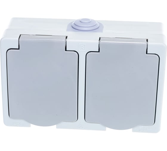 Изображение товара Горизонтальная розетка, 2 гнезда UNIVersal Аллегро с/з, з/ш, IP54, с крышкой, серая 1272