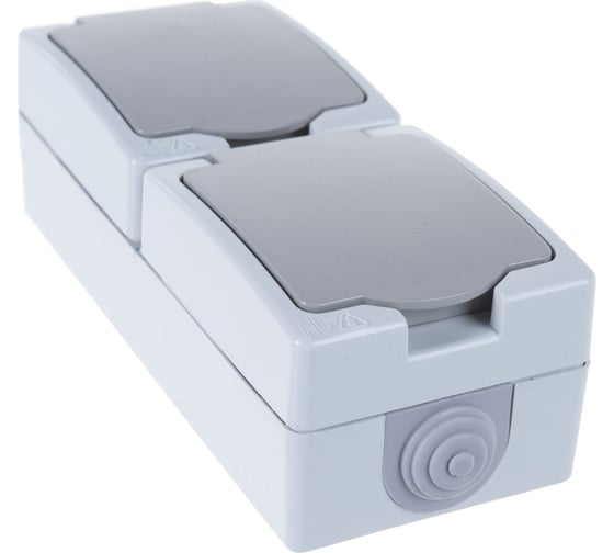 Изображение товара Вертикальная розетка, 2 гнезда UNIVersal Аллегро с/з, з/ш, IP54, с крышкой, серая 1275