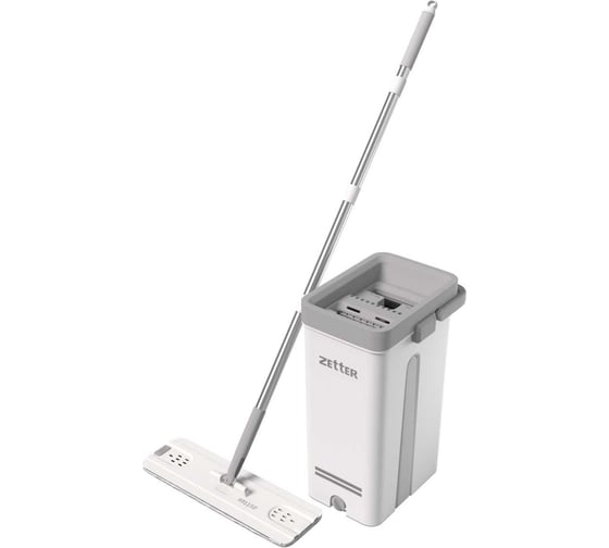 Изображение товара Швабра с отжимом и ведром premium xl (13 л) Zetter белое, 2 насадки ZIP-HOME-0322-20