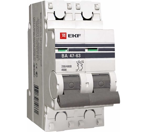 Изображение товара Автоматический двухполюсный выключатель EKF 10А С ВА47-63 4.5кА PROxima mcb4763-2-10C-pro