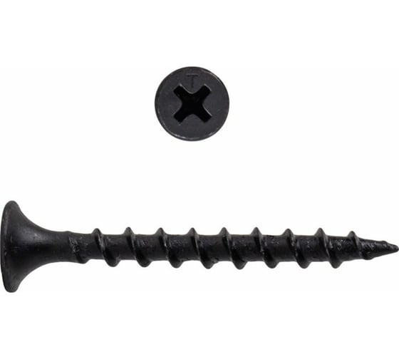 Изображение товара Саморез по дереву КВАДРА черный 3.5x45, кop. 250 шт., PH2, редкая резьба, для гкл 350451003251
