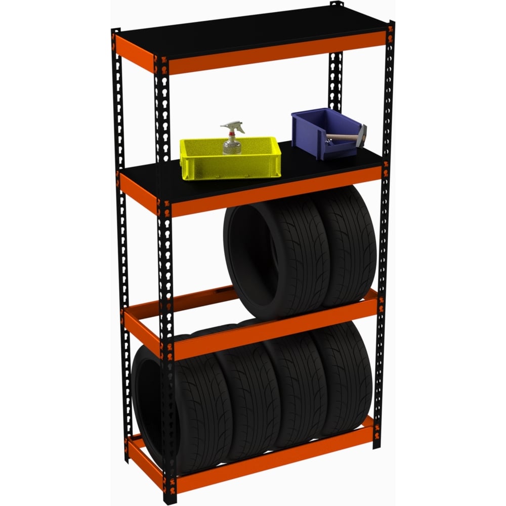 Изображение товара Стеллаж Metalex TIRES 2200x1400x400 мм, 2 полки, оранжево-черный