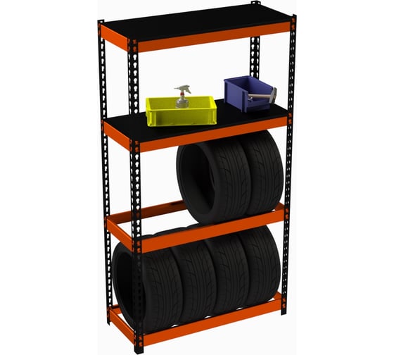 Изображение товара Стеллаж ООО Металекс Metalex серия TIRES 1800x1800x500 мм, две полки, оранжево-черный SMTIIO181850
