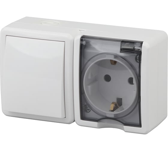 Изображение товара Блок: розетка+выключатель ЭРА Эксперт 11-7401-01 IP54, 16АХ10AX-250В, ОУ, белый Б0020733