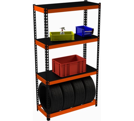 Изображение товара Стеллаж ООО Металекс Metalex серия TIRES 2000x1000x400 мм, три полки, оранжево-черный SMTIIIO201040