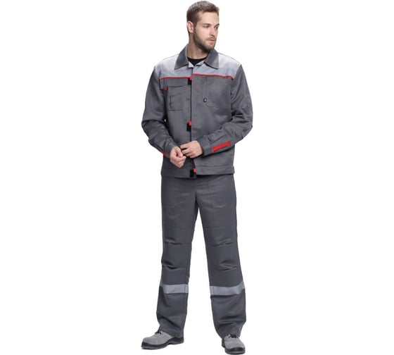 Изображение товара Костюм с брюками Факел Фаворит-1 СОП, усиленный UZ, темно-серый/серый/красный, р. 64-66, рост 170-176 87489329.017